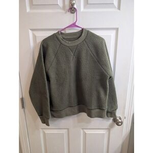 Everlane ReNew Sherpa Fleece Sweatshirt Pullover Green Women - Size L